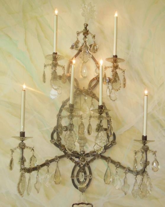 Large Italian Crystal Sconce purchased from Tony Douquette (but not designed by him).