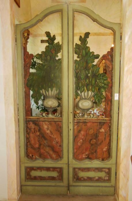 Fabulous Pair of Tall Antique Pierced Painted Doors / Screen