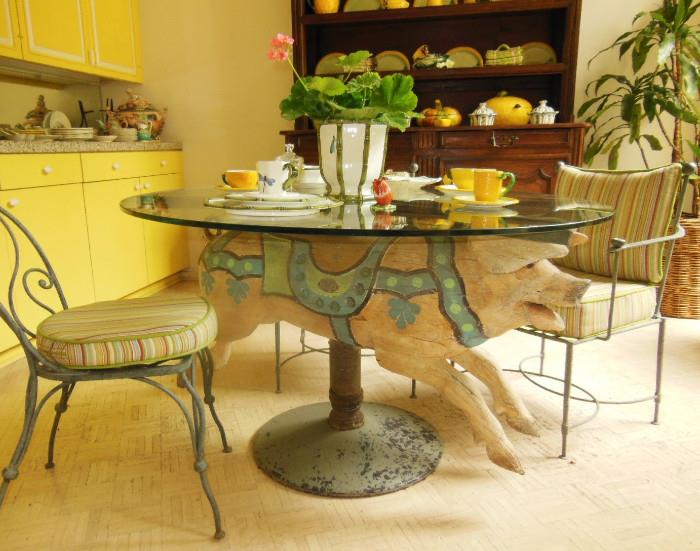 19th. C. French Carousel Hog converted into a Breakfast Table, Signed