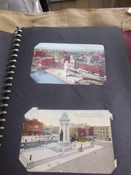The post card album has 95 post cards of the Erie Canal, Syracuse and other areas.  No tape or paste were used on these post cards.