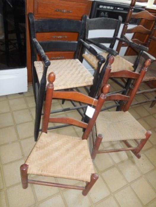 The youth chairs shown here are all 19th C. and one is a rocker, the seats are all woven cane and all in good condition.  