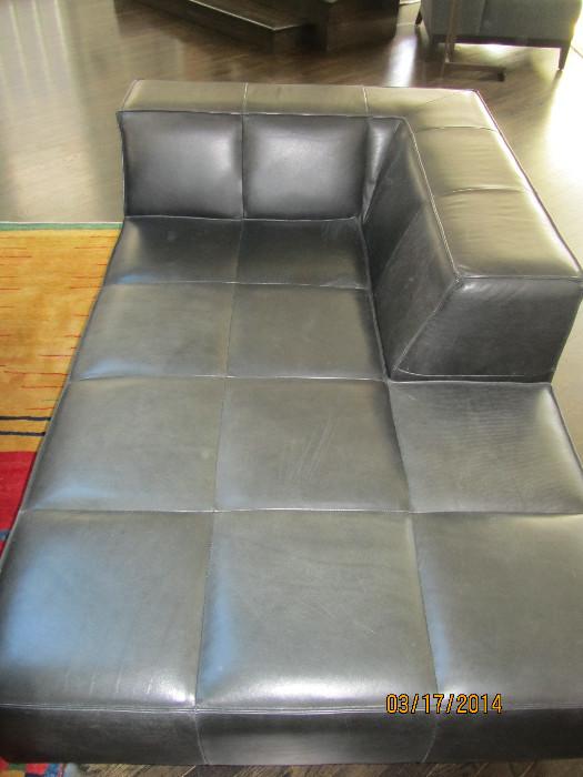 Right & Left BoConcept leather chaise, black,  with matching ottoman. Approx 38"x61" ea.