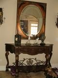Very Sharp Foyer "Segovia" Table and Mirror by Council.  Marge Carson mirror.