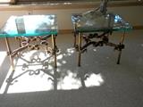 Pair La Barge wr iron iron & glass bunching tables