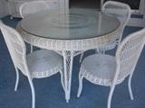 Wicker dining table, glass top, 4 chairs