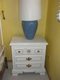 Pair of Bassett bedside chests                                Pair of blue pottery lamps
