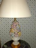 Pair of floral porcelain lamps