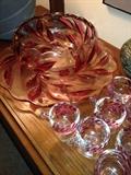 Ruby Red Crystal punch bowl with cups