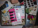 LOTS OF VINTAGE SEWING ITEMS WITH MANY BUTTONS SOME RHINESTONE AND BAK-A-LITE