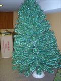 VINTAGE SILVER AND GREEN ALUMINUM CHRISTMAS TREE