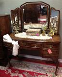 Antique British burled walnut dressing table