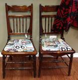 Pair of antique chairs with new Route 66 upholstery