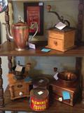 Vintage and antique coffee grinders and mills, vintage coffee cans