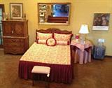 Thomasville Queen Bedroom Suite - bed, armoire, nightstand, bedside table, dresser w/mirror plus custom bedding (priced separately)