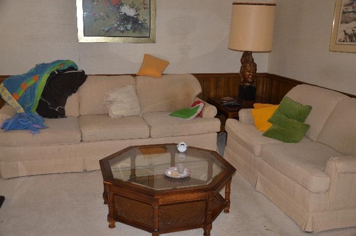 Sofa and love seat, coffee table and end table (lamp not for sale)
