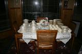 BREAKFAST TABLE & CHAIRS, METLOX ANTIQUE GRAPE DISHES & OTHER SET OF CHINA