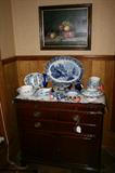 BUFFET WITH BLUE & WHITE CHINA