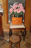 MILK STOOL AND PLANTER WITH FLOWERS