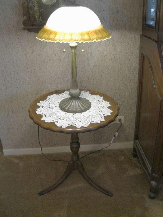 Pie table and "Tiffany" style lamp....