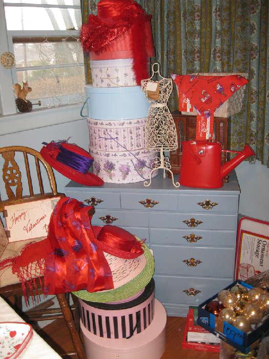 Red Hat Lady items; hat boxes...