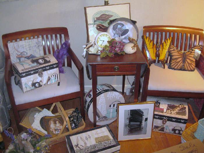 Way cool chairs; small vintage table w/drawer; new items....