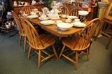 Oak table with 2 leafs, 6 chairs