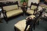 This parlor set is unbelievable. There are 5 pieces to this set. Carved for the 1893 Chicago World's Fair. You have to see these to believe them. Excellent condition.