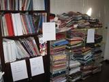 quilting fabrics, magazines, books and tool