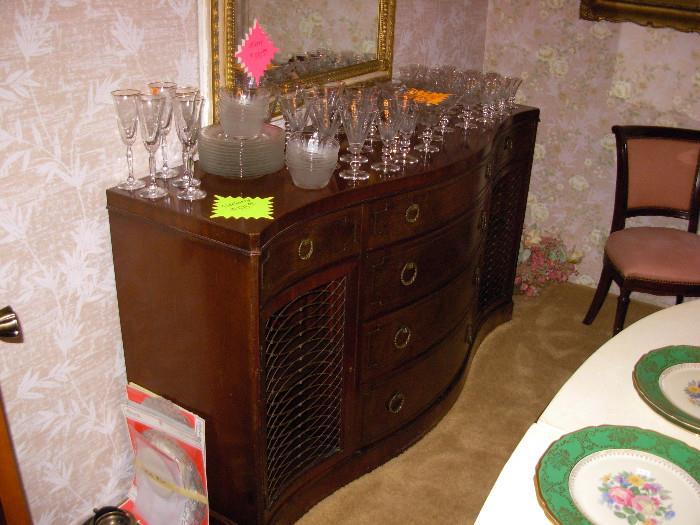 Antique buffet ..set of vintage etched glassware...50% OFF