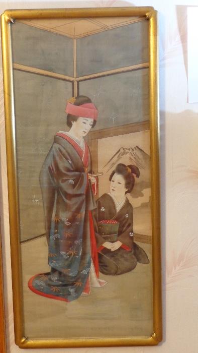 Japanese painted silk panel