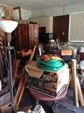 Antique lights , barrels toys and more - this is photos before items are organized 