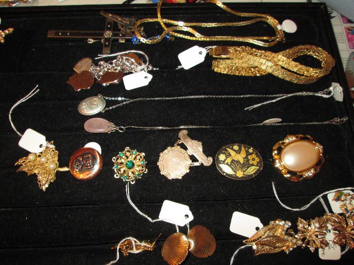 pins, necklaces, earrings