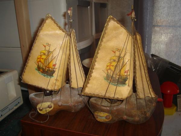  Dutch ship lamps made from wooden shoes Circa 1930's-1950's.