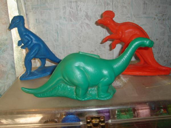 Sinclair Oil Company toys and bank. Dino the Dinosaur, mascot.
