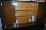 Exquisite Art Deco burled walnut curved-front hutch with etched convex glass