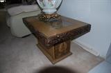 Vintage carved glass-inset end table