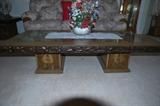 Vintage carved glass-inset coffee table