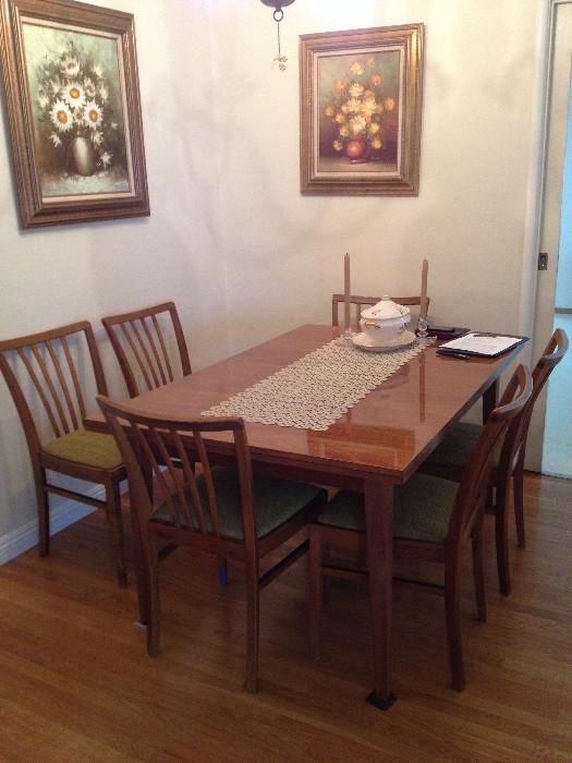 mid-century modern table and cahirs