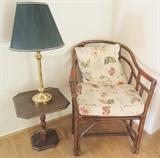 ratan chair, table and table lamp