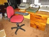Wood desk, office chair