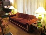 Montgomery Ward Sofa, pair of end tables, pair of yellow lamps