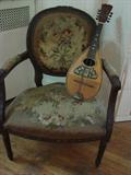 19th C. pettipoint Walnut Loius XVI Chair, old mandolin