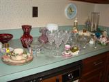 Ruby Glass and Owl Collectibles, Household etc.