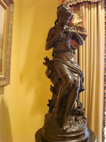 Signed ANTIQUE FRENCH MOREAU BRONZE & MARBLE PEDESTAL