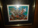 An interesting serigraph with religious undertones by Ilan Hassan entitled "Holy Land with Bird". It is 18" wide by 16" high.