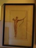 A 1923 McVicker print by Lawry Miller depicting a naked man with a bow.
