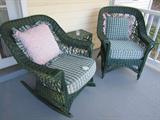 Antique Wicker Rocking Chair & Wicker Chair