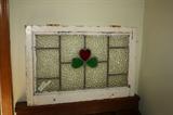Vintage STAIN Glass window 3 Leaf Clover (damage in corner)