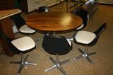 MID CENTURY TABLE AND SWIVEL CHAIRS