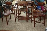 TEAKWOOD INLAND MOTHER OF PEARL TABLE AND 2 CORNER CHAIRS FROM THAILAND